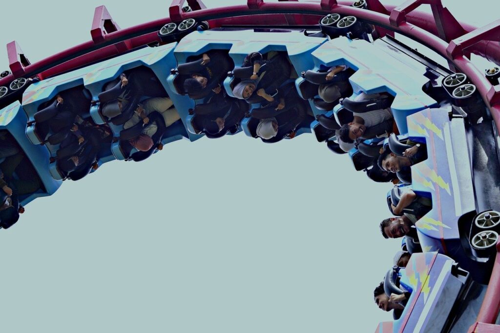 roller coaster, scare game, entertain park, fun