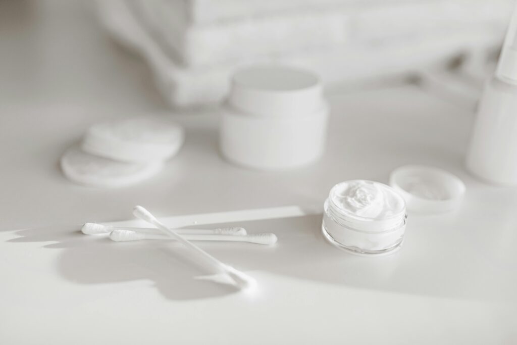 Elegant close-up of skincare products, showcasing minimalist beauty with soft focus.